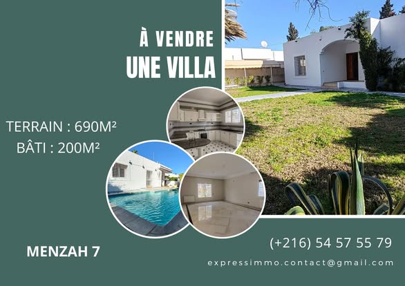 Ariana Ville El Menzah 7 Vente Maisons Belle et immense villa avec piscine et jardin