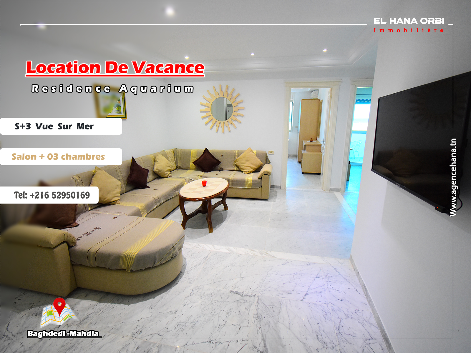 Bekalta Baghdadi Location vacances Appart. 3 pices Appartement s3 vue sur mer  baghdedi mahdia