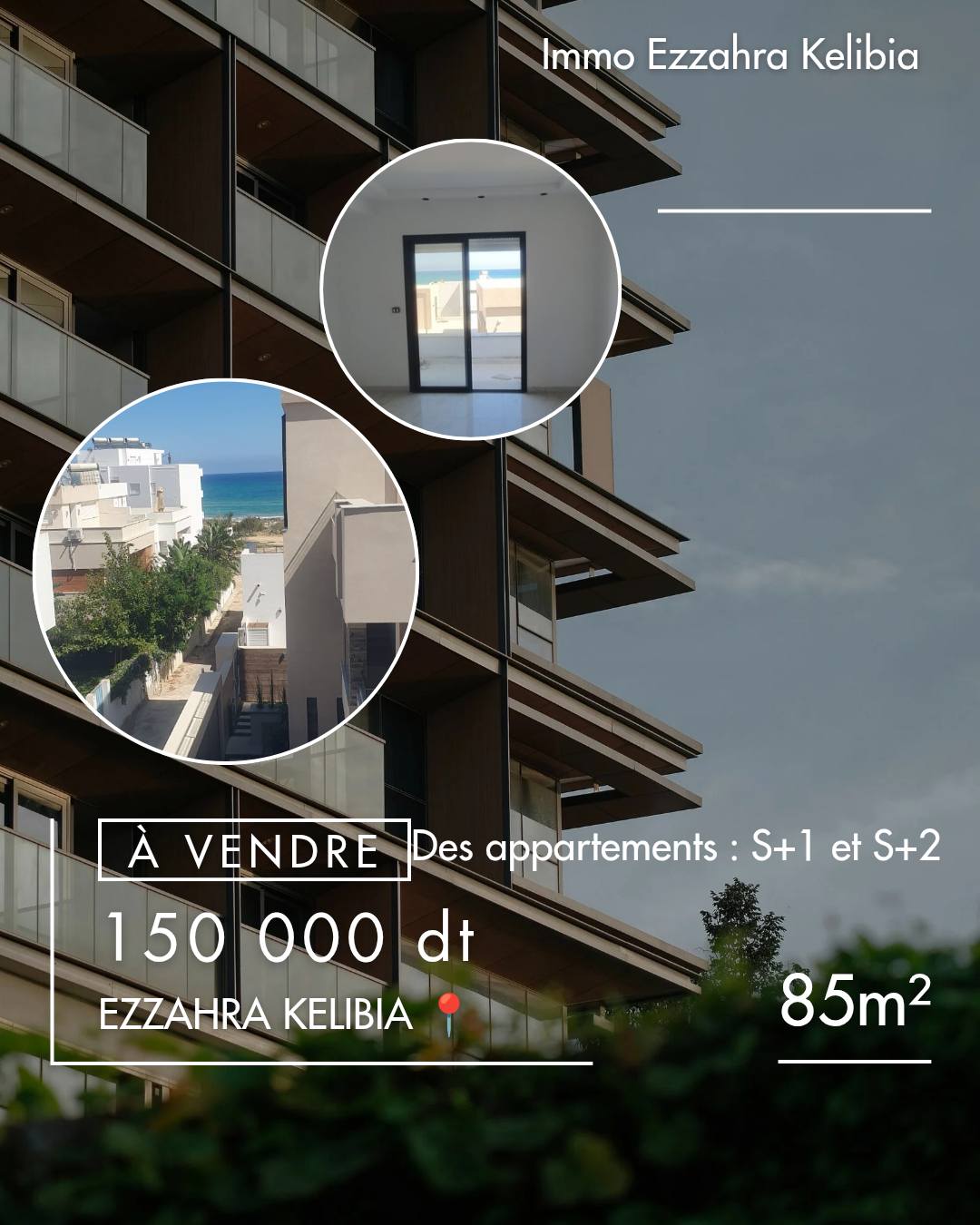 Hammam El Ghezaz&nbsp;Ezzahra&nbsp;Vente&nbsp;Appart. 2 pi�ces&nbsp;Des appartements pr�s de la plage  ezzahra kelibia