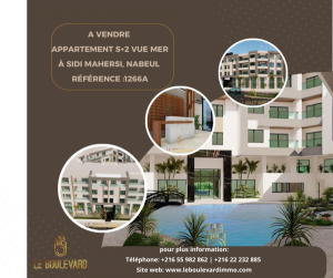 Nabeul Cite El Mahrsi 3 Vente Appart. 1 pice Appartement s2 vue mer  sidi mahersi ref1266a
