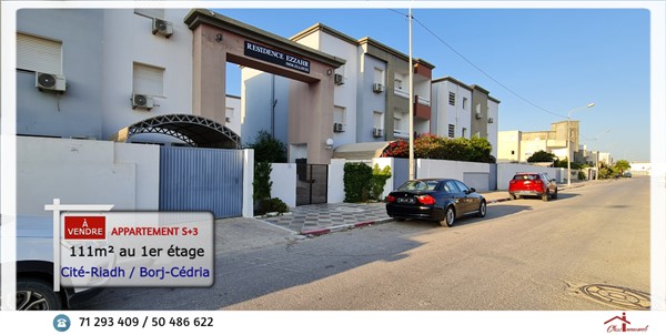 Hammam Chatt Borj Cedria Vente Appart. 5 pices+ Appart h standing de 111 m2 au 1er t  260 md