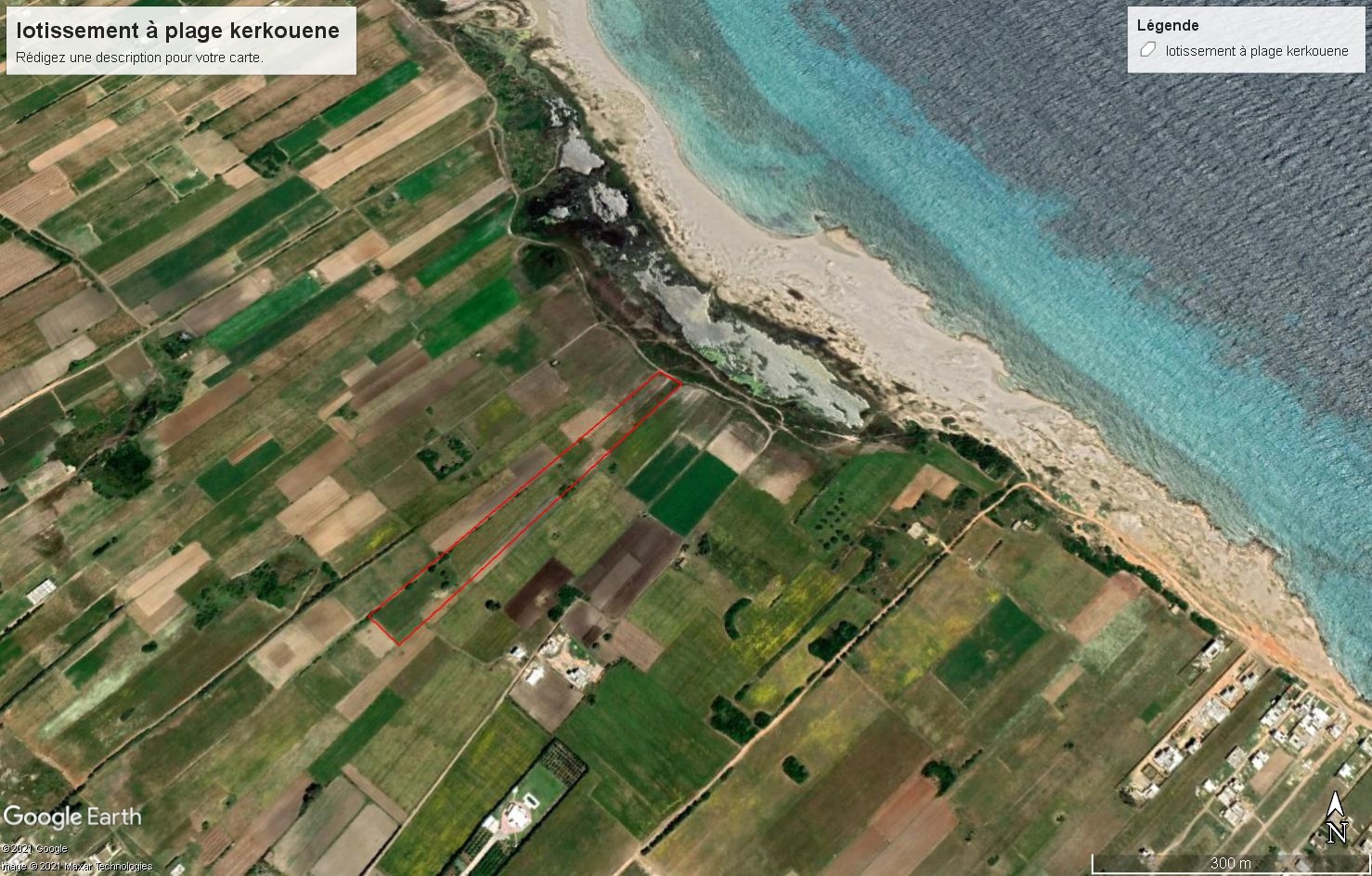 Kelibia Kerkouane Vente Surfaces Vt747 terrain  500 mtres de plage kerkouene