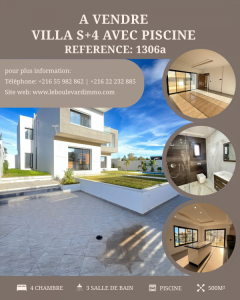 Hammamet&nbsp;Sidi Jedidi&nbsp;Vente&nbsp;Maisons&nbsp;A  villa s4 avec piscine  sidi ref1306a