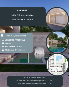 Hammamet&nbsp;Sidi Jedidi&nbsp;Vente&nbsp;Maisons&nbsp;A  villa s3 avec piscine sur plan ref1359a